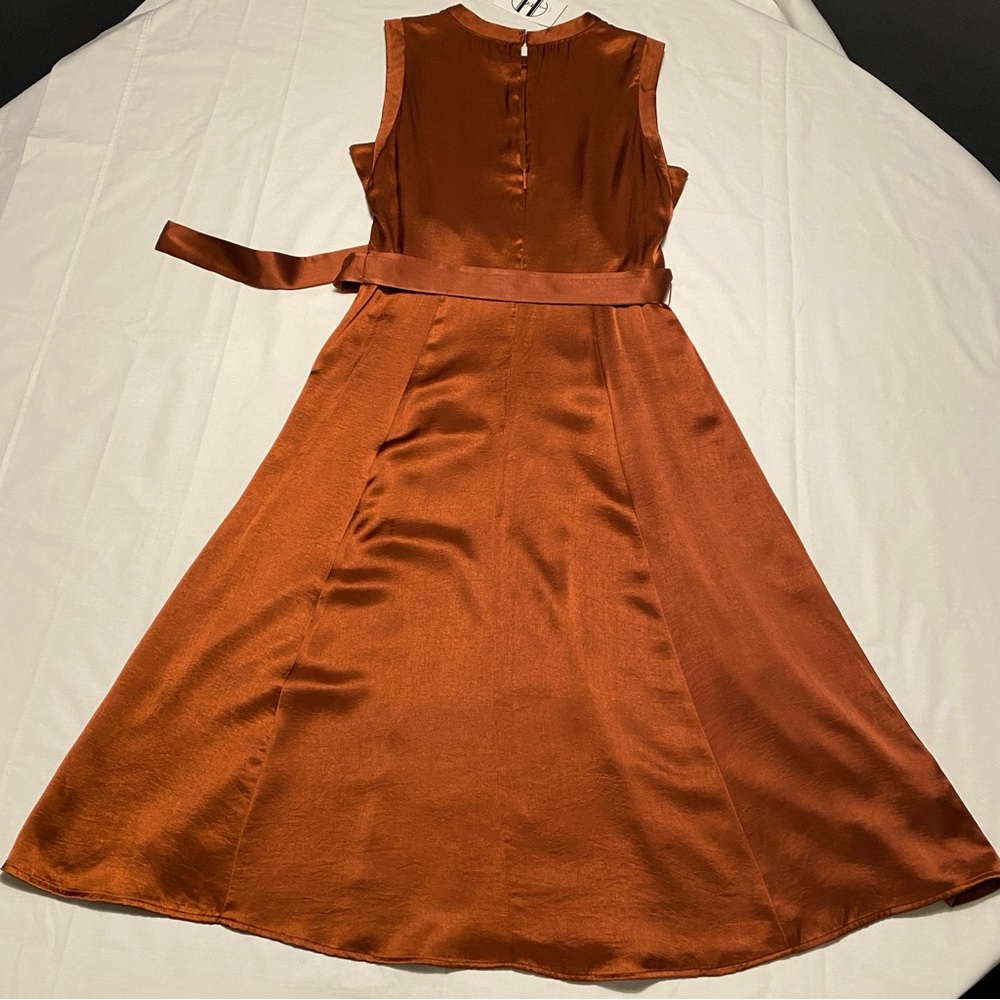 Mango Satin Midi Dress Bronze Wedding Guest High Neck Sleeveless Size M NWT - Picture 13 of 16